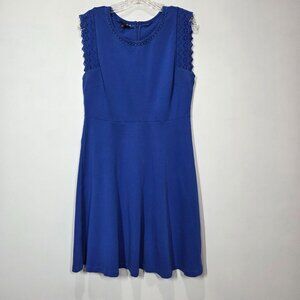 Talbots Dress Womens Medium Blue Eyelet Trim Preppy Coastal Nautical Casual Midi